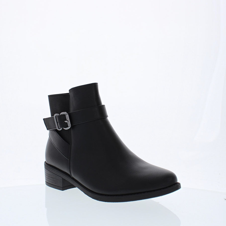 Side Buckle Ankle Bootie (BLACK)