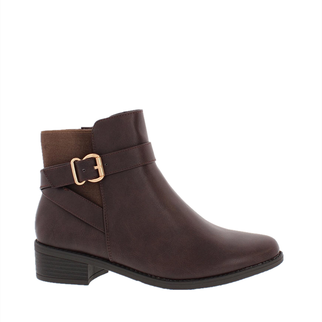 Side Buckle Ankle Bootie (BROWN)
