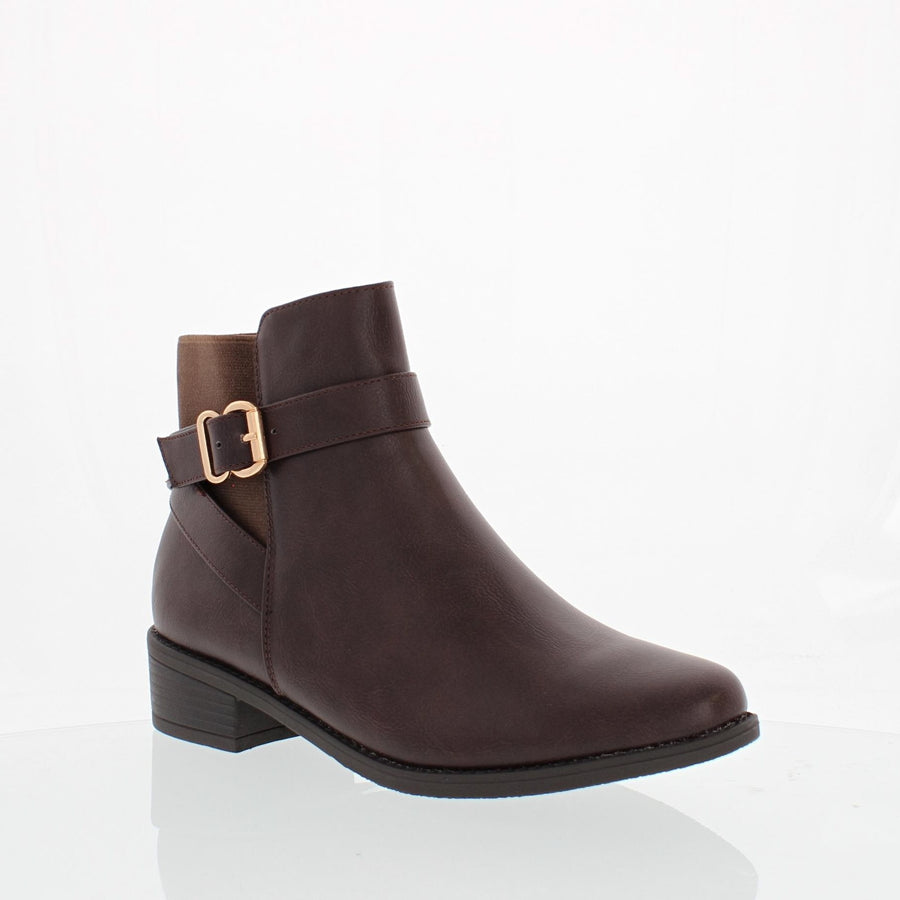 Side Buckle Ankle Bootie (BROWN)