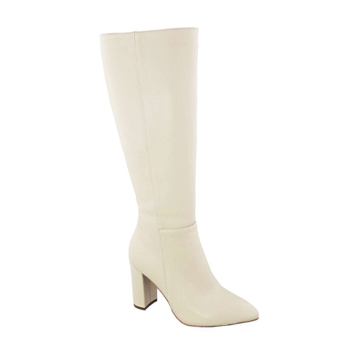 Pointed Faux Leather Knee High Boot (IVORY)