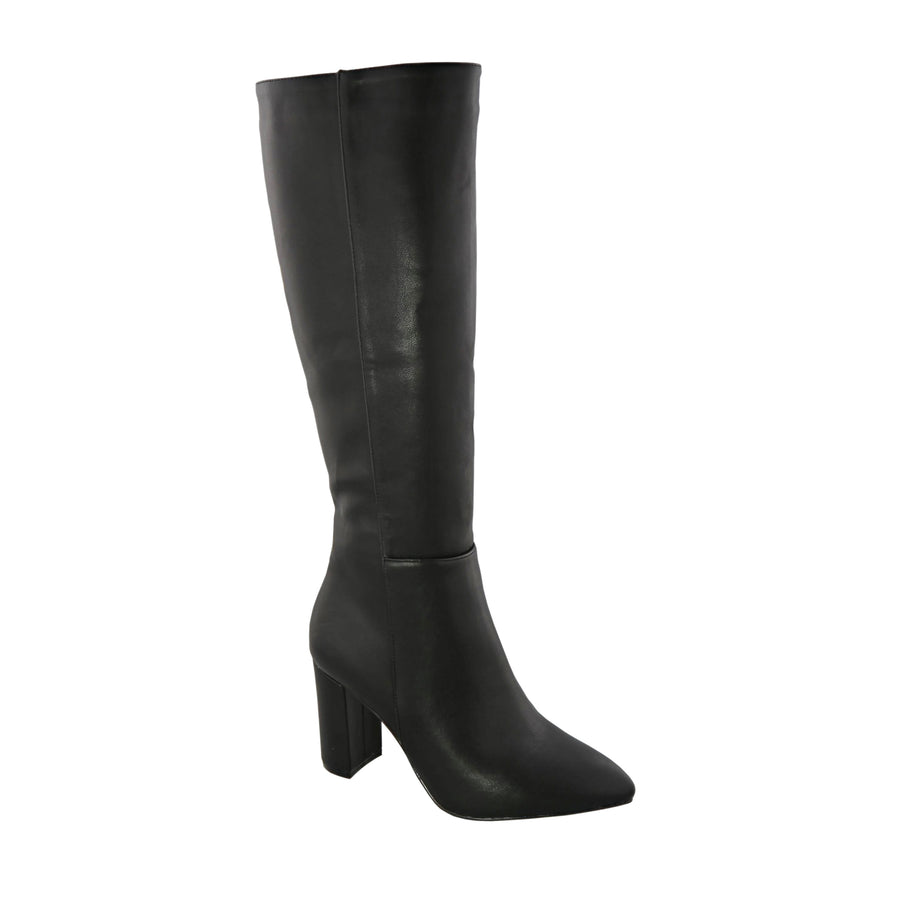 Pointed Faux Leather Knee High Boot (BLACK)