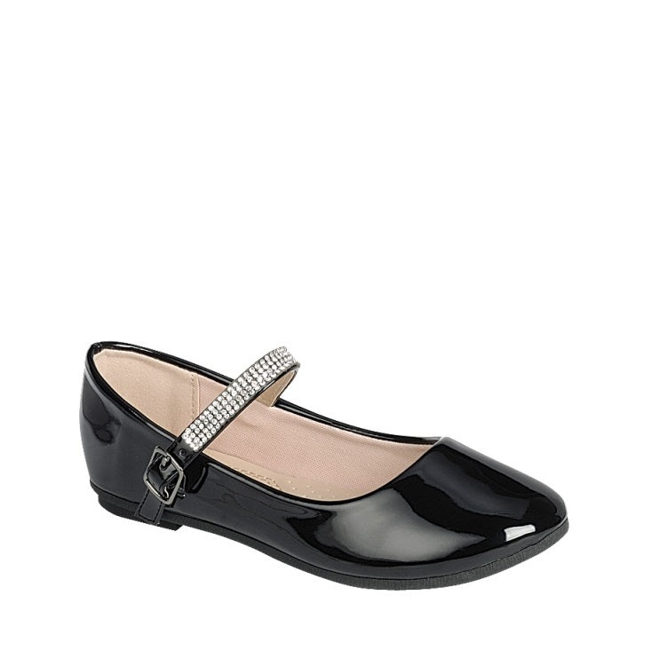 Rhinestone Strap Kids flats (BLACK)