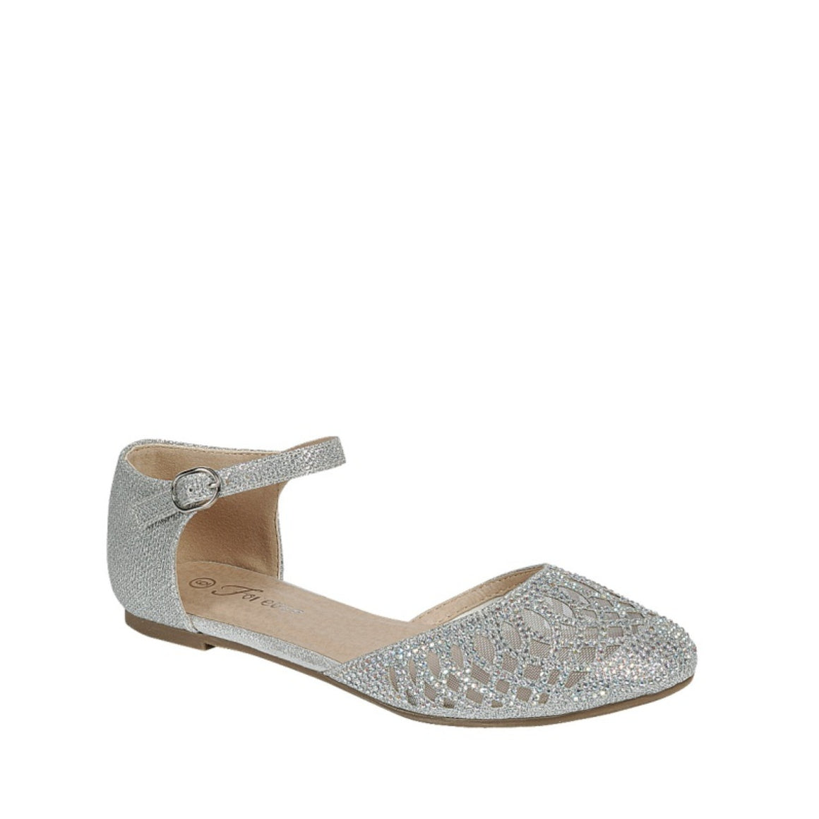 Ankle Strap Gems Stone Flat (SILVER)