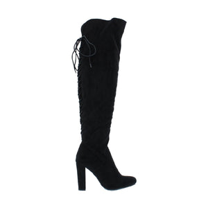 Back Lace Up Knee High Boot (BLACK)