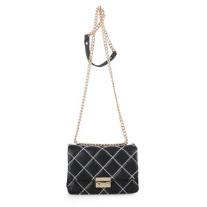 Quilted Cross Body Chain Bag (BLACK)