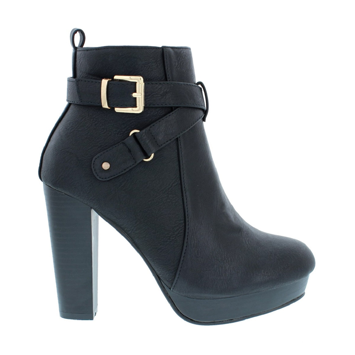 Buckled Cross Strap Ankle Bootie (BLACK)