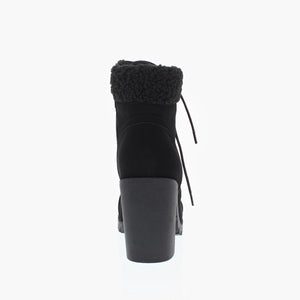 Sherpa Lined Lace Up Bootie (BLACK)