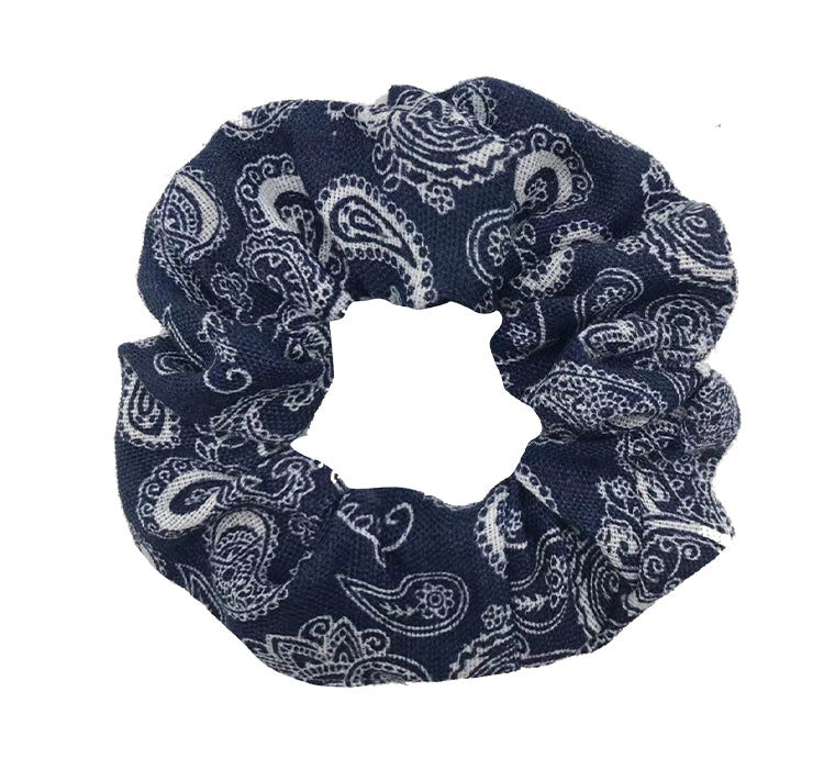 Paisly Print Oversized Scrunchie 100% Polyester (BLUE)