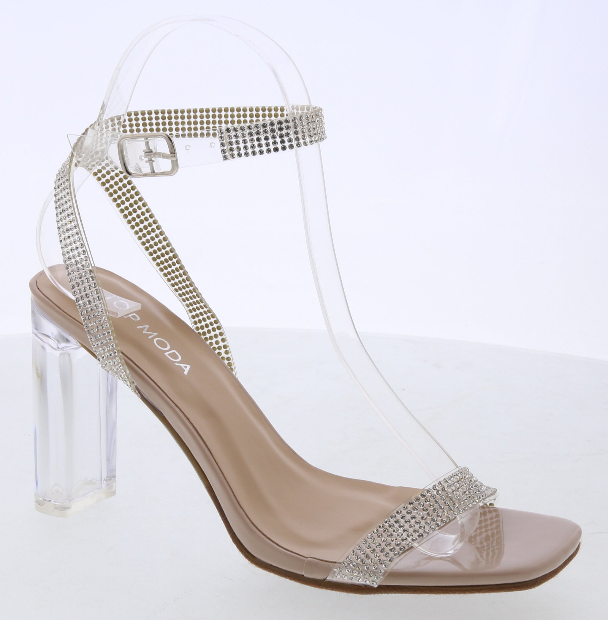 Christie Rhinestone Bow Clear Heels – ShoeShock