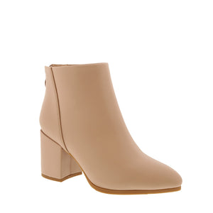 Chunky Heel Pointed Ankle Bootie (NUDE)