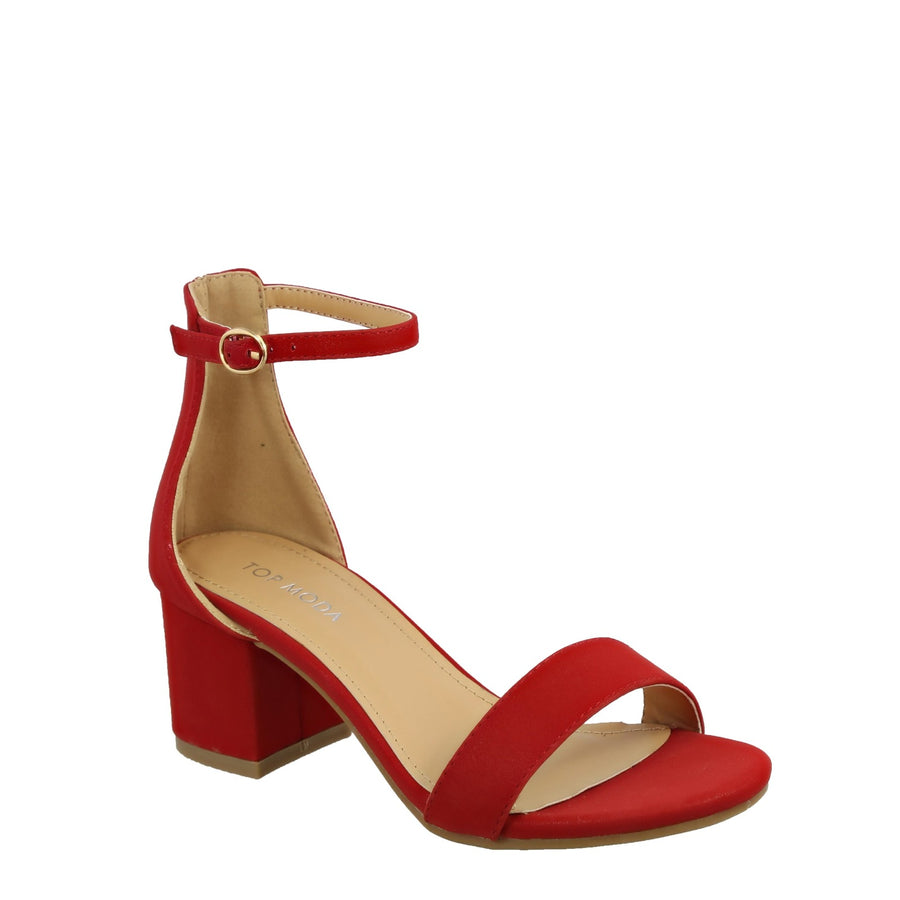Ankle Strap Block Heel Sandal (RED)