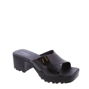 Jelly Mid Heel Slip On Sandal (BLACK)