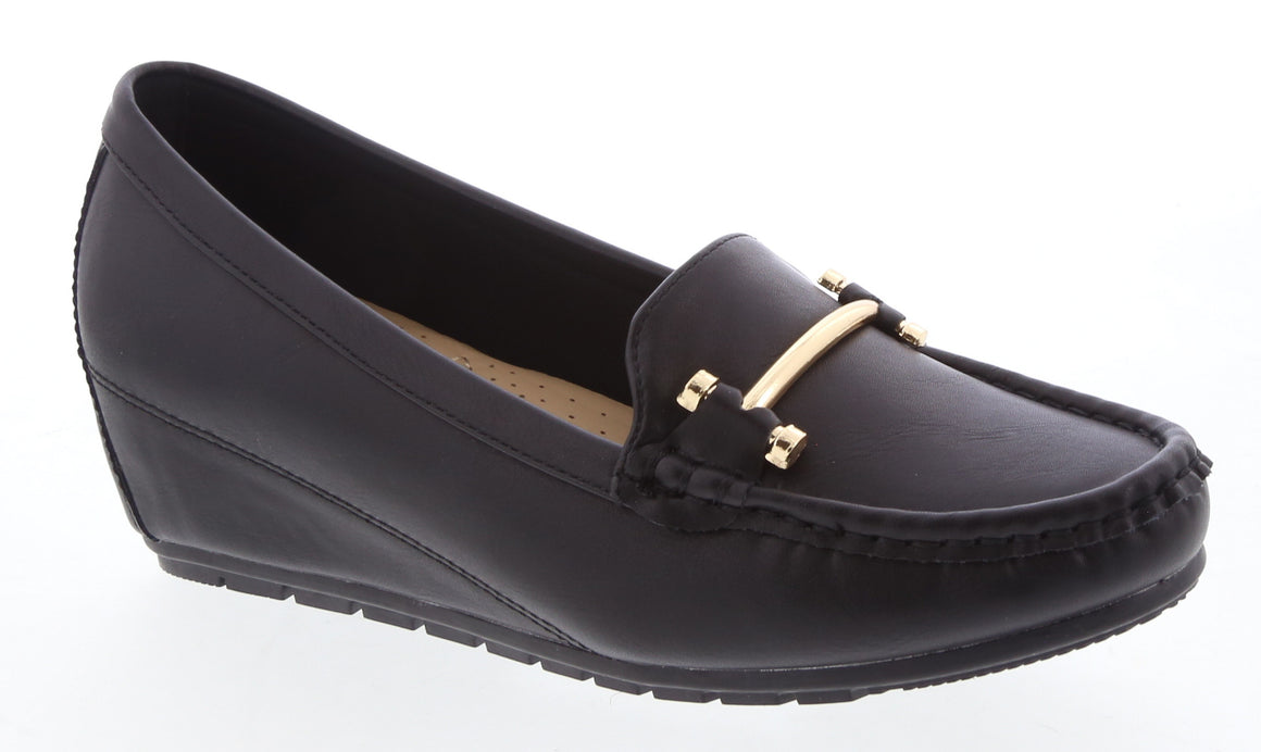 Casual Low Wedge Loafer (BLACK)