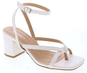 Strappy Low Heel Dress Sandal (WHITE)