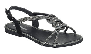 Rhinestone Woven Strap Sandal (BLACK)