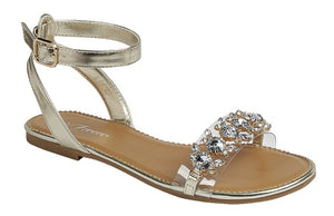 Clear Gemstone Strap Sandal (GOLD)