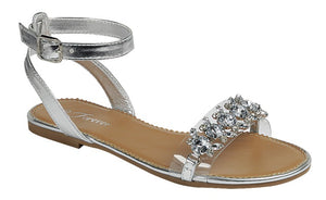Clear Gemstone Strap Sandal (SILVER)