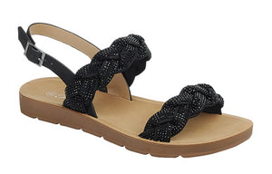 2Rhinestone Braided Strap Sandal (BLACK)