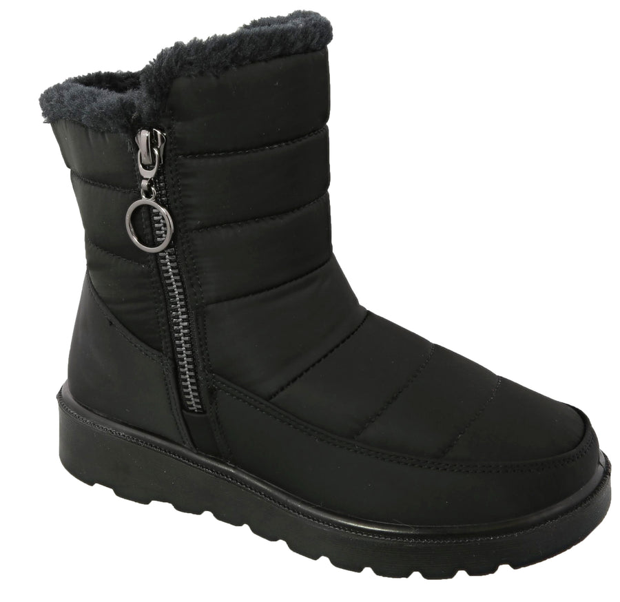 Side Zipper Nylon Kids Snow Boot (BLACK)