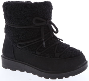 Lace-Up Sherpa Kids Snow Boot (BLACK)