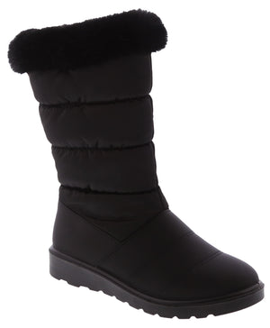Knee High Fur Lined Nylon Snow Boot (BLACK)