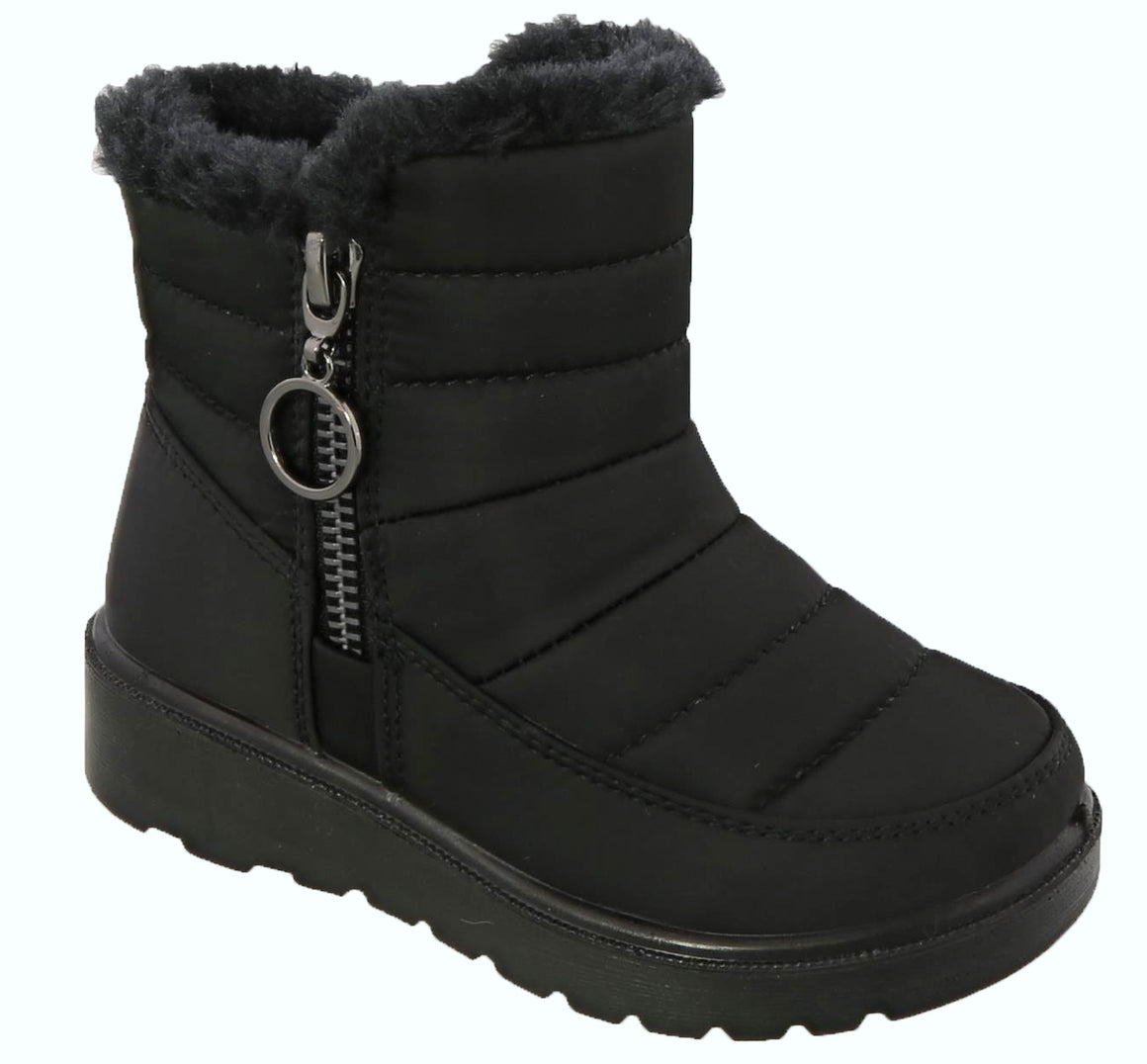 Side Zipper Nylon Toddler Snow Boot (BLACK)