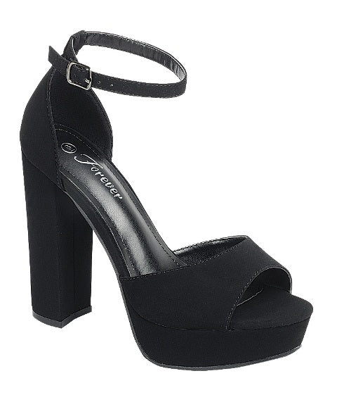 Ankle Strap Peep Toe Dress Heel (BLACK)
