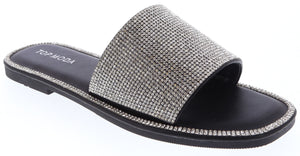 Rhinestone Glam Slip-On Sandal (BLACK)
