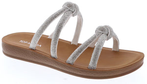 Knotted Rhinestone Strap Sandal (SILVER)